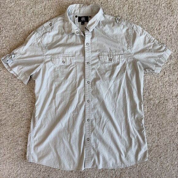 Rock & Republic Other - Rock & Republic Men's XL Button-Down Shirt Short Sleeve Gray 100% Cotton